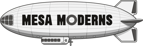 A Mesa Moderns branding element; Mesa Moderns creates scenic travel posters with immersive environments inspired by iconic cityscapes, natural landscapes, distant shores, and forgotten wilds.
